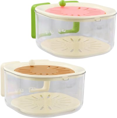2-in-1 Afvoerkom met Deksel - Set van 2 voor Was en Opslag, BPA-vrij, Vouwbare Handgreep, 25cm - Roze en Bruin, Ideaal voor Keuken en Huishouden