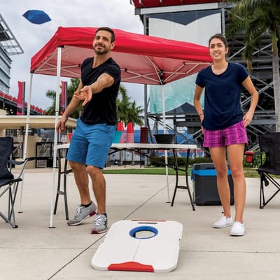 Cornhole Set - Bean Bag Toss - Buiten Spelen - Officiële Licentie - Inclusief 8 Zakjes - Wit