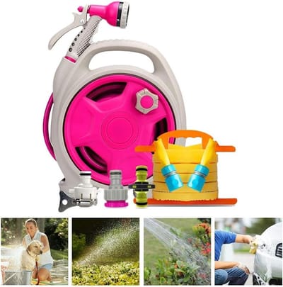 Waterpistool Set - Tuinsproeier - Auto en Tuin Reinigen - Verstelbaar Mondstuk - 25m Slang - Roze