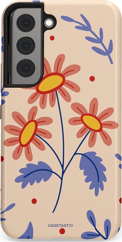 Casetastic hoesje geschikt voor Samsung Galaxy S22 - Dubbellaagse bescherming - Perzikbloem trio - Fashion Case - Lavendel Perzik Zand