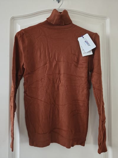 Dames col trui Senne-fijngebreid-effen burned orange-coltrui-koltrui-Maat S/M