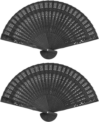 Vouwbare Handventilator van Bamboe voor Rave, Dans en Bruiloften - 2 Stuks, Zwart, Handheld en Elegante Accessoire