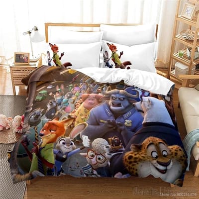 Cartoon Zootopia Zootropolis 3D-geprint Dekbedovertrekset HD Dekbedovertrek Beddengoed voor Kinderen Beddengoedsets Slaapkamerdecor EU King 240x220cm