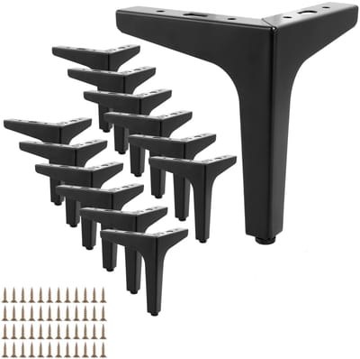 Dailygoods - Set van 12 Meubelpoten - Zwarte Metalen Poten - Driehoekige Tafelpoten - 15 cm Hoogte - Stevige Kastpoten - Geschikt voor Meubels en Kasten
