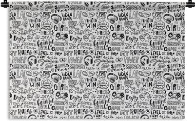 Wandkleed - Wanddoek - Doodle - Zwart Wit - Patroon - 90x60 cm - Wandtapijt