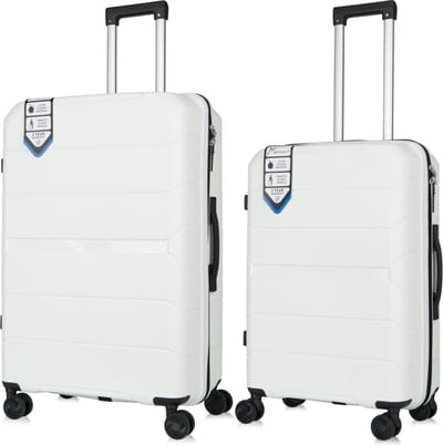 Traveller Set - M+L Reiskoffers 24' en 28' - 65L en 93L - Lichtgewicht Harde Koffers - Wit - Met Ingebouwde TSA Slot - Voor Vliegtuig en Lange Vakanties