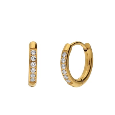 Lucardi Dames Stainless steel oorringen met zirkonia voor dames - Oorbellen - Staal - Goudkleurig