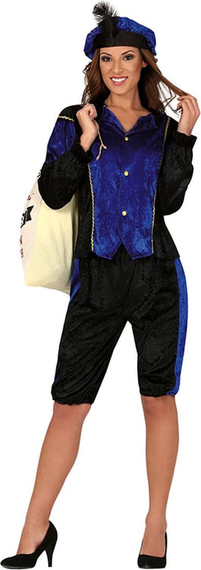 Fiestas Guirca - Pietenpak Piet Precies zwart / blauw dames - maat 42-44 - Welkom Sinterklaas - Sinterklaas versiering - Sinterklaas intocht - Sinterklaas en Piet -sinterklaas Cadeautjes