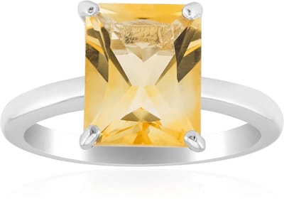Cavill - Zilveren Ring met 2 Karaat Citrien - 925 Sterling Zilver Gerhodineerd - Achthoekige Radiant Facet - Braziliaanse Edelsteen - Elegante Sieraad