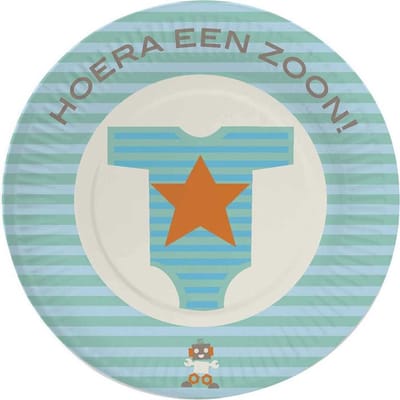 16x stuks Wegwerp bordjes geboorte zoon/jongen - Karton 18 cm - Kraamvisite - Kraamfeest - Babyshower - Feestartikelen
