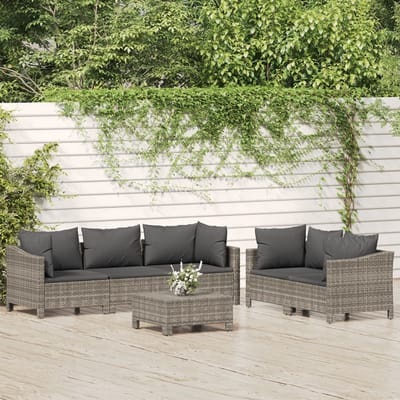 vidaXL - 6-delige - Loungeset - met - kussens - poly - rattan - grijs