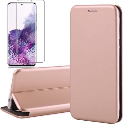 Hoesje geschikt voor Samsung Galaxy S20 - Screen Protector GlassGuard - Book Case Kunstleer ThinShield Roségoud & Screenprotector