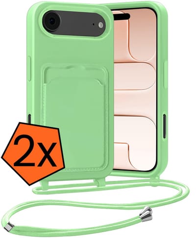 Hoesje Geschikt voor iPhone Air Hoesje Met Telefoonketting Pasjeshouder Case Koord - Hoesje Geschikt voor iPhone Air Hoes Met Kaarthouder - Groen - 2 PACK