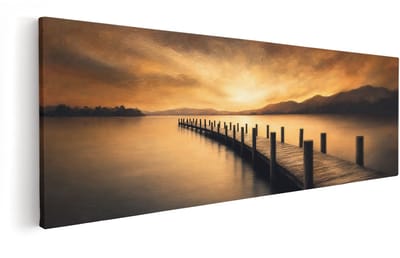 Artaza Canvas Schilderij Steiger In Meer - Zonsondergang Landschap - 90x30 cm - Wanddecoratie Woonkamer - Schilderijen - Muurdecoratie