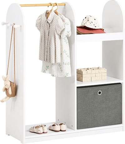 Kindergarderobe - Organisator voor kinderkleding - Opbergmeubel - MDF en niet-geweven stof - Kindvriendelijke hoogte - 97 cm x 108 cm x 35 cm