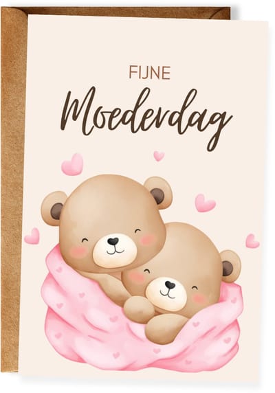 Moederdagkaart - Fijne Moederdag – Happy Mother's Day - Wenskaart voor mama - Teddybeer - Ansichtkaart - (10x15 cm incl. envelop)