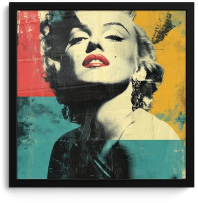 Poster in lijst - Fotolijst 40x40 cm - Posters - Vrouw - Rode lippen - Abstracte kleurvlakken - Popartuistraling - Posterlijst zwart - Decoratie - Wanddecoratie woonkamer - Muurdecoratie slaapkamer