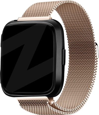 Bandz Milanese loop band geschikt voor Fitbit Versa / Versa 2 - Hoogwaardig gevlochten stalen materiaal smartwatchbandje - Milanees bandje met magneetsluiting - roségoud gevlochten stalen bandje