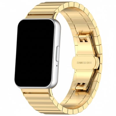 Stalen bandje - geschikt voor Samsung Galaxy Fit 3 - rvs met vlindersluiting - enkele schakel - goud