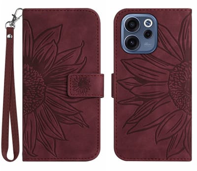 Coverup Hoesje - Geschikt voor OPPO Reno15 F Hoesje - Coverup Zonnebloem Book Case met Koord - Bordeaux