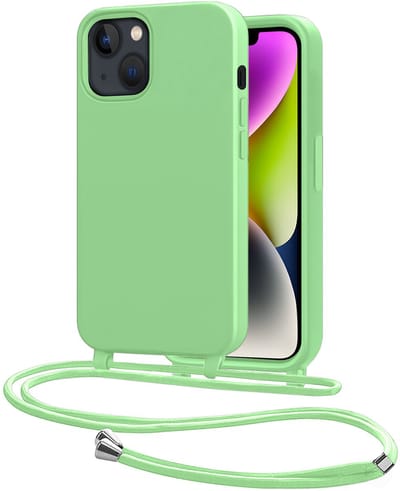 Hoes Geschikt voor iPhone 13 Mini Met Telefoonkoord - Siliconen Hoesje Backcover Met Ketting - Groen