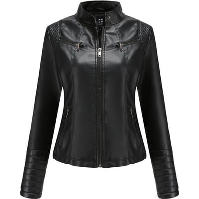 Dames leren jassen, dunne leren motorjassen voor dames voor de lente en de herfst, korte modieuze damesjassen 3XL black