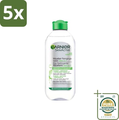 5 x Garnier - SkinActive - Micellair Reinigingswater - Vette Huid - Verzachtend & Reinigend - 400 ml - Grootverpakking - Micellair Reinigingswater - Vette Huid - Make-up Verwijderen - Geurloos - Hypoallergeen