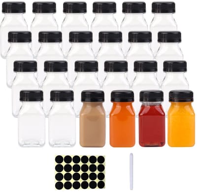 Dailygoods- Sapflessen 100ml - 24 Stuks - Herbruikbare Drinkflessen - Deksels - Transparant - Voor Sappen en Dranken