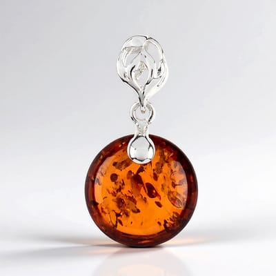 Cavill - Zilveren Hanger - 925 Sterling Zilver - Cognac Baltische Barnsteen 1,75 ct - Ronde Cabochon 12 mm - Elegante Natuurlijke Sieraden