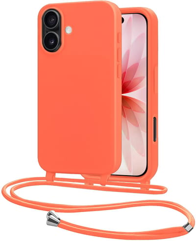 Hoes Geschikt voor iPhone 17 Met Telefoonkoord - Siliconen Hoesje Backcover Met Ketting - Papaya