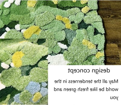 Antislip Wasbaar Shaggy Tapijt voor Bedzijde - Kunstgras Loper voor Woonkamer, Irregulier Design, Groen 100 x 106 cm