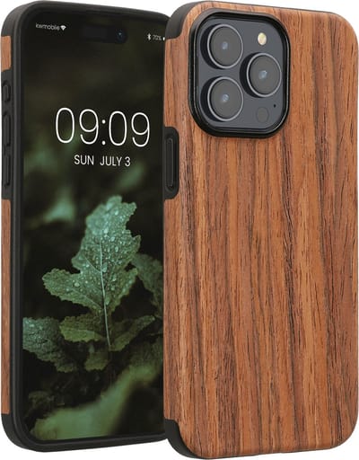kwmobile hoesje geschikt voor Apple iPhone 15 Pro Max - Back cover voor smartphone - Telefoonhoesje van hout in bruin - Houtnerven design