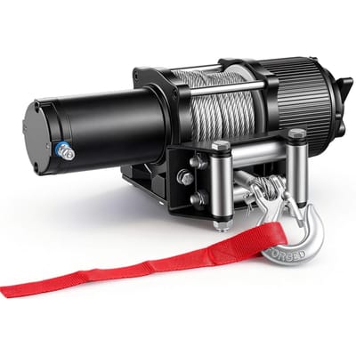 Treuil Électrique 2041 kg, Treuil 12V CC pour ATV/UTV avec Câble d'Acier 6 mm x 12 m, Télécommande Sans Fil et Filaire, Étanche IP54, Support à Guide-Câble à Rouleaux