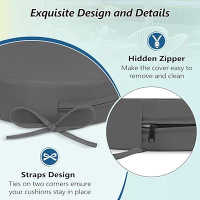 Ronde kussens for bistrostoelen, waterdicht, set van 2/4, 45/50/40 cm, ronde tuinzitkussens met banden, dik 5 cm, stoelkussens for terras, keuken, eetkamer, gazon en tuin(Gray,45x5cm(4pcs))