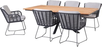 Minerva Fabrice dining tuinset 220x95xH75cm 7 delig teak 4 Seasons Outdoor