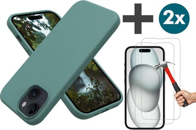Arara Hoesje met 2 Stuks Screenprotectors Geschikt voor iPhone 15 Hoesje Siliconen - liquid Backcover - Pine Groen