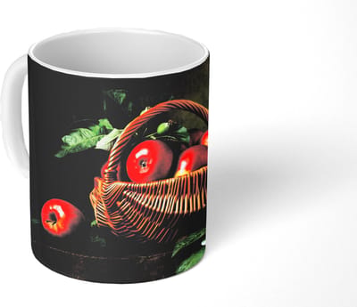 Mok - Koffiemok - Rustiek - Appel - Fruit - Rood - Mand - Stilleven - Mokken - 350 ML - Beker - Koffiemokken - Theemok