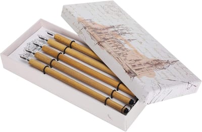 5 Stks Kroontjespen, Kalligrafie Vintage Bamboe Tekening Penpunt Pen Bamboe Qalam Handgemaakte Manga Dip Inkt Houten Schilderij Kit Schoolbenodigdheden Natuurlijke Penpunt (Set van 1-5 penpunten)