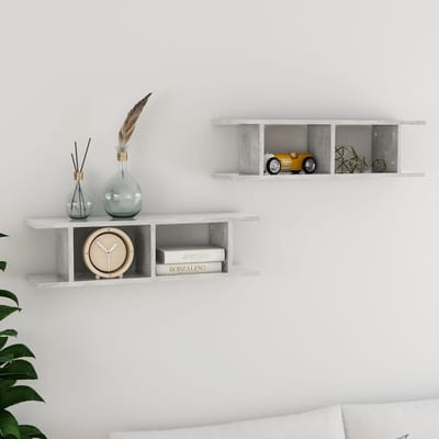 vidaXL - Wandschappen - 2 - st - 75x18x20 - cm - bewerkt - hout - betongrijs