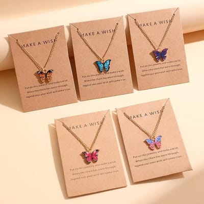 Ensemble de 5 Colliers Papillon Colorés Mode Bohème pour Femmes Collier Pendentif Corée Bijoux Mignons Cadeau Nouveau brown