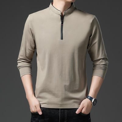 Lente en Herfst Heren Opstaande Kraag Lange Mouw Rits T-shirt Jeugd Koreaans Trendy Slim-Fit Herenkleding Top Kleding XXXXL