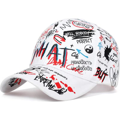 Graffiti print Baseballpet Buiten katoen Zonbescherming Hoed mannen vrouwen Zomerpetten verstelbaar Vrijetijdshoeden white