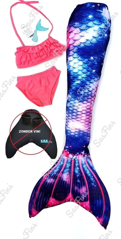 Zeemeermin staart los| Mermaid staart met bikiniset | Purple Stars | maat 120 | Zonder monovin geleverd| Staartpuntbescherming!