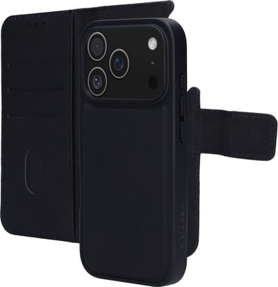 Mobiparts hoesje geschikt voor Apple iPhone 17 Pro Apple iPhone 18 Pro - Wallet 2-in-1 Boekhoesje - MagSafe - Echt Leder - Uitneembare Case - Sterke Magneet Sluiting - Contactloos betalen - Zwart