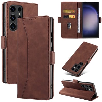 Hoesje geschikt voor Samsung Galaxy S23 Ultra - Bookcase - Pasjeshouder - Portemonnee - Kunstleer - Donkerbruin