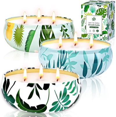 Dailygoods- Citronella Kaars Groot - 3 x 400 ml - Natuurlijke Sojawas - 3 Lonten - Geurkaars Buiten - Beste Cadeau voor Tuin