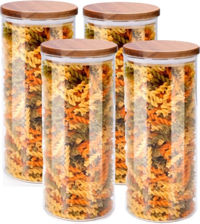 Alpina Voorraadpot/bewaarpot Foodking - 4x - borosilicaat glas - 1250 ml - glas/hout - luchtdicht