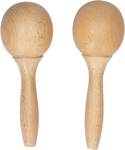 Houten Zandbal Maracas - Muziek Shakers - Vroeg Onderwijs - Beukenhout Glad - 16 x 6 cm - Natuurlijk Hout