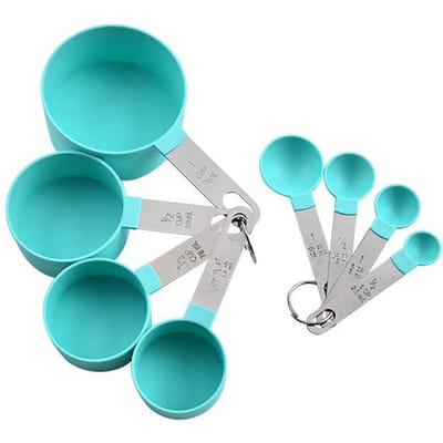 1 Set Tasses et Cuillères à Mesurer 8 Pièces Empilables Manche en Acier Inoxydable Cuillère à Soupe Précise Pour Mesurer les Ingréd vert