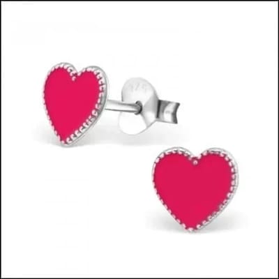 Aramat Jewels | Oorbellen | Zilveren Hartje Oorstekers – 925 Zilver -Emaille | Roze-5mm | |7mm | Zilver | Kinderen, Volwassenen | Verkleurd niet